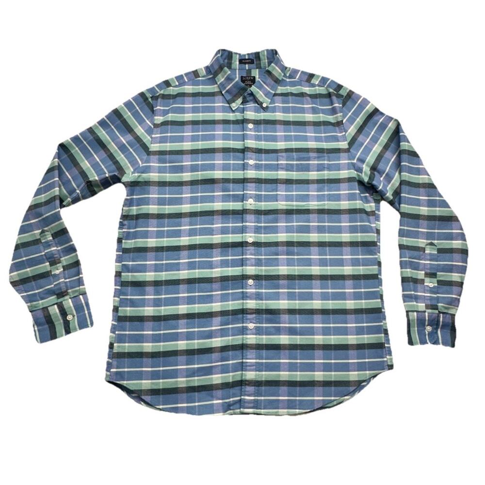 J. Crew Mens Large Classic Flex Oxford Long Sleeve Pocket Blue Plaid Shirt